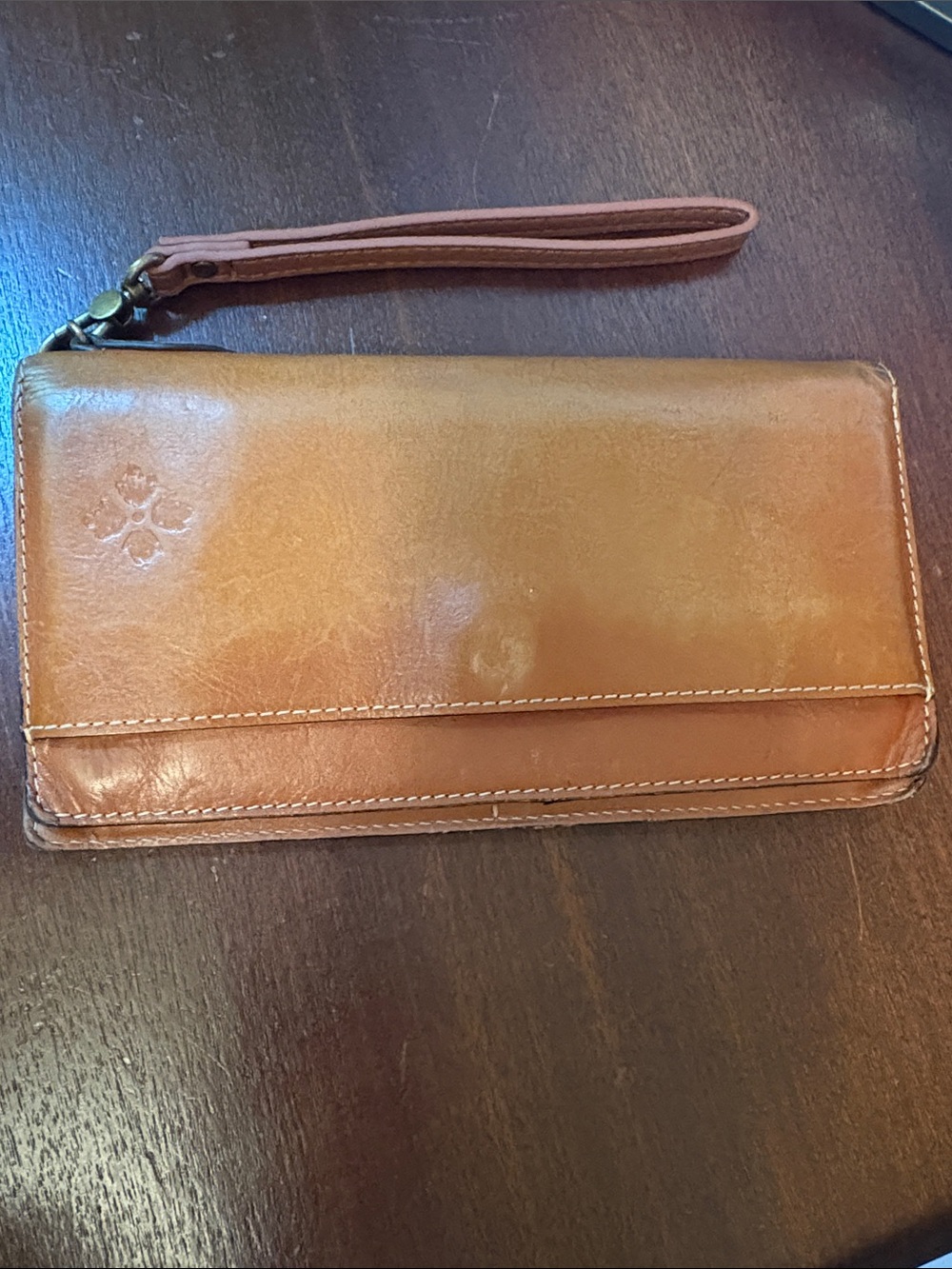 Patricia Nash Valentia Brown Leather Bifold Wallet Contrast Stitching-2 pieces